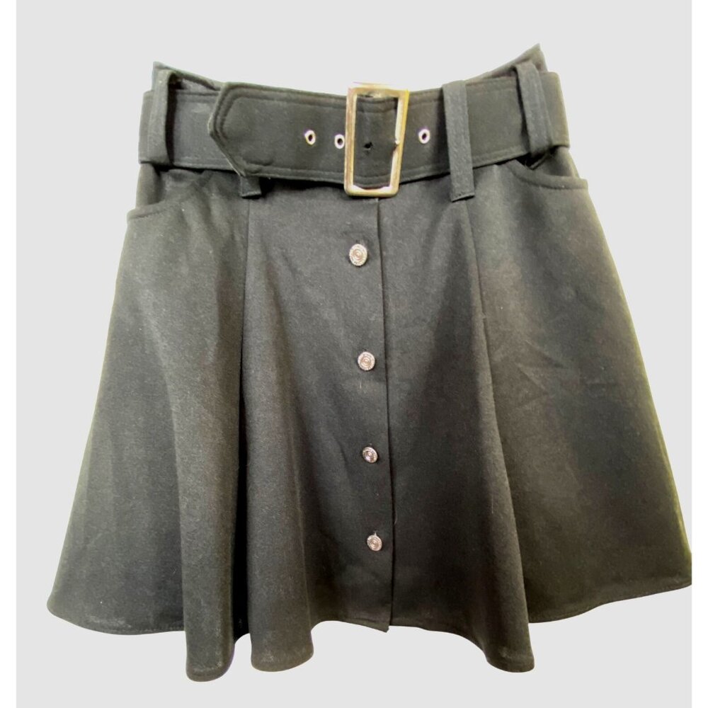 Y2K Black‎ Skater Skirt With Belt  Size 7/8 Rave Punk Rock Club Cute Flare